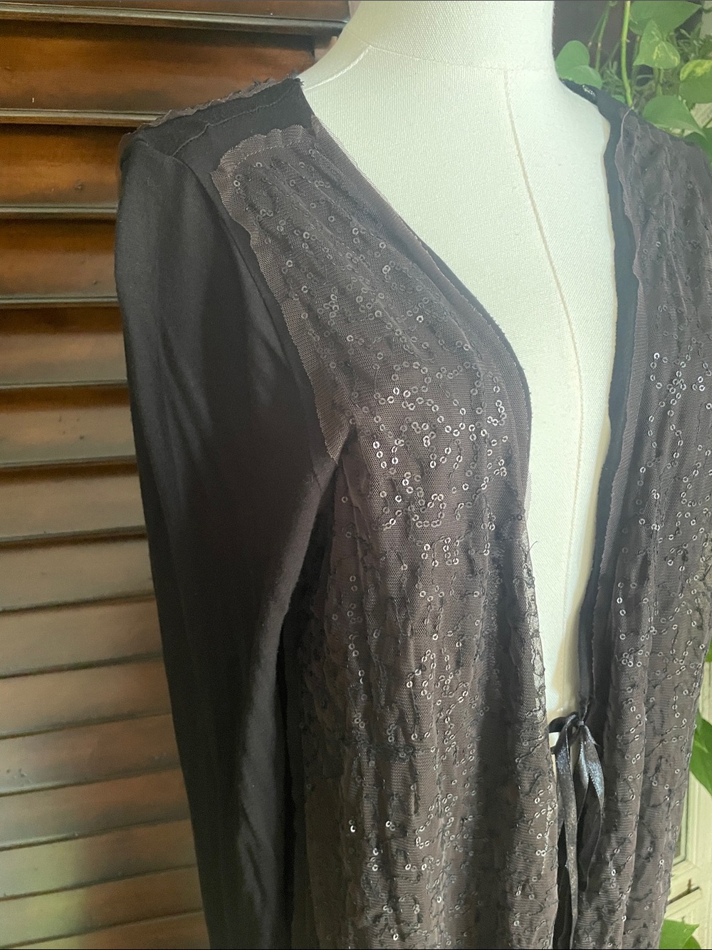 Chan Luu Made in India Sequin Mixed Media Duster Deep Purple Brown Large - Picture 2 of 13